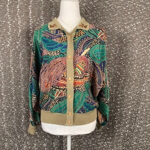 Vintage Brotex Multicolor Paisley Button Up Cardigan Boho Preppy Womens